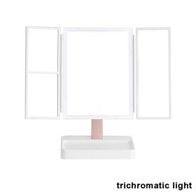 360° Adjust Foldable Makeup Mirror With LED Light Rechargeable Wireless 1-3X Magnifying 3 Tone Light Desktop Vanity Mirror Table (Emitting Color: three lights, Ships From: CN)