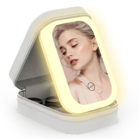 Portable Travel Makeup Bag With LED Mirror Rechargeable Beauty Mirror With 3 Color Light Dimmable Brightness Waterproof Cosmetic Bag With 4 Compartmen (Color: White)